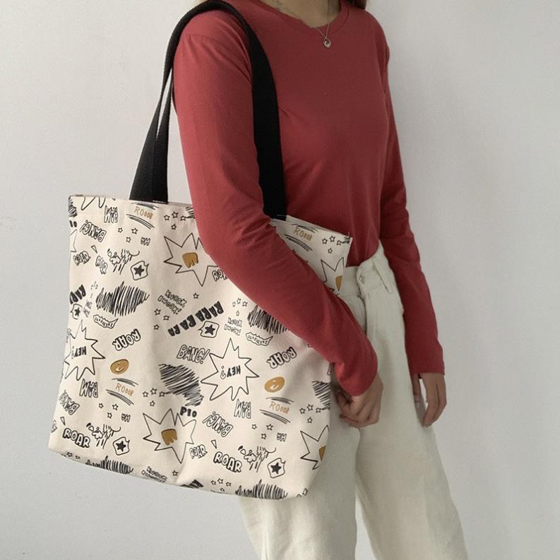 Túi tote túi canvas size to nữ unisex có khóa kéo đeo vai in chữ ROAR mềm đẹp giá rẻ cool ngầu HB052 new