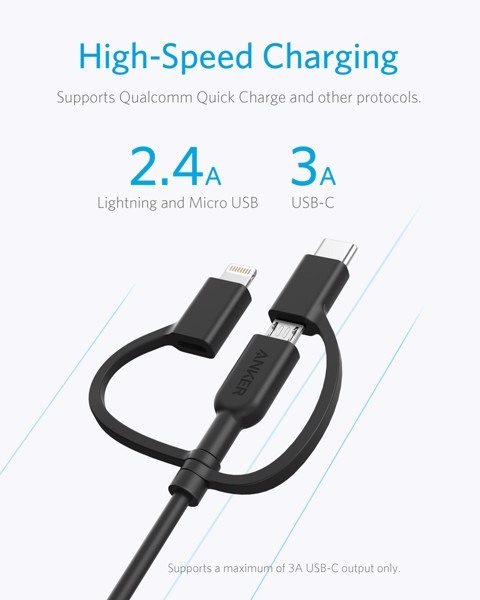 Cáp 3 in 1 Anker Powerline II 0.9M - A8436