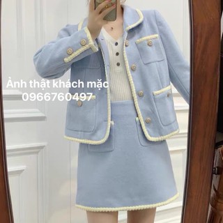(Sẵn)Set Dạ Tweed Xanh Tiểu Thư