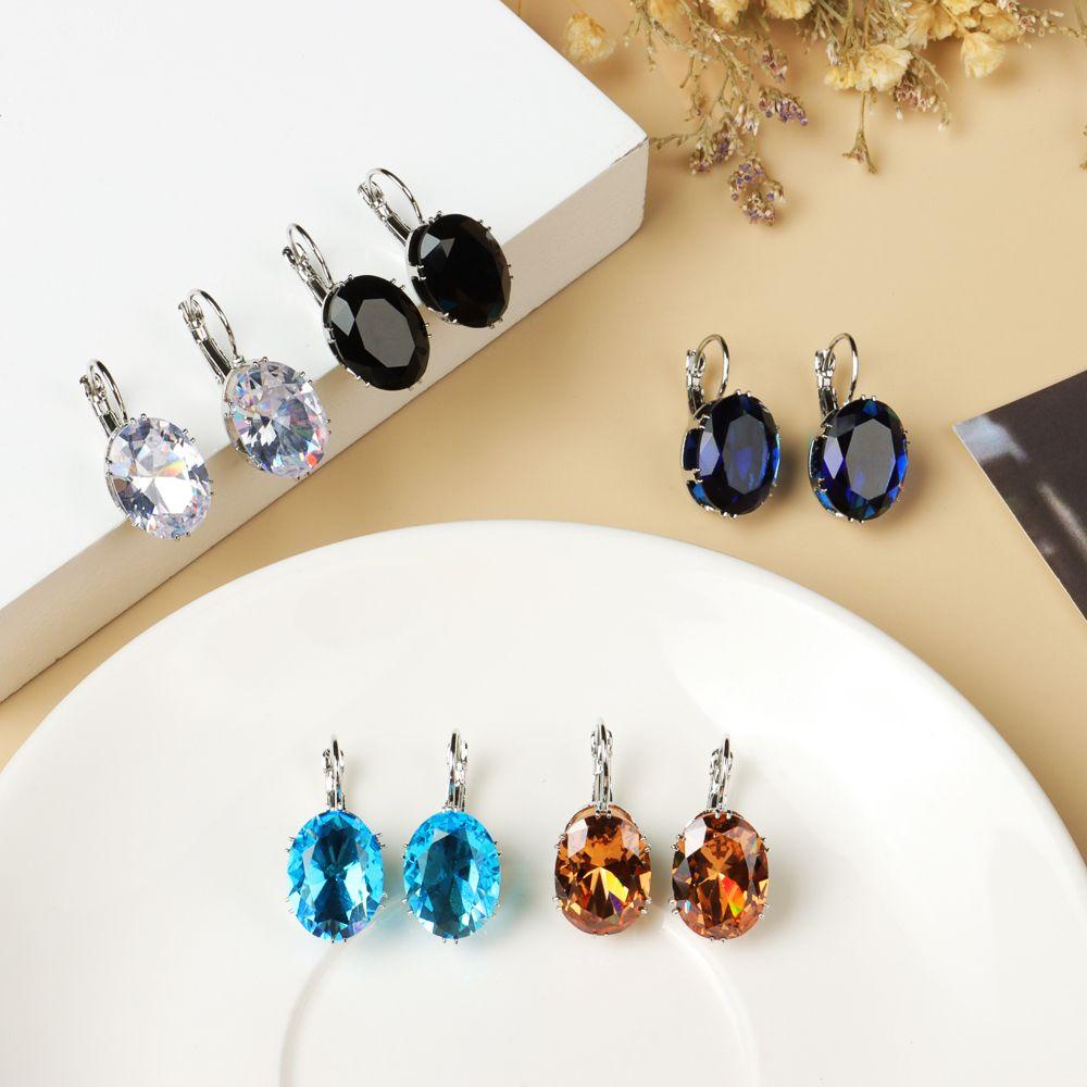 Khuyên Tai Hình Oval Đính Đá Topaz Thời Trang Dự Tiệc