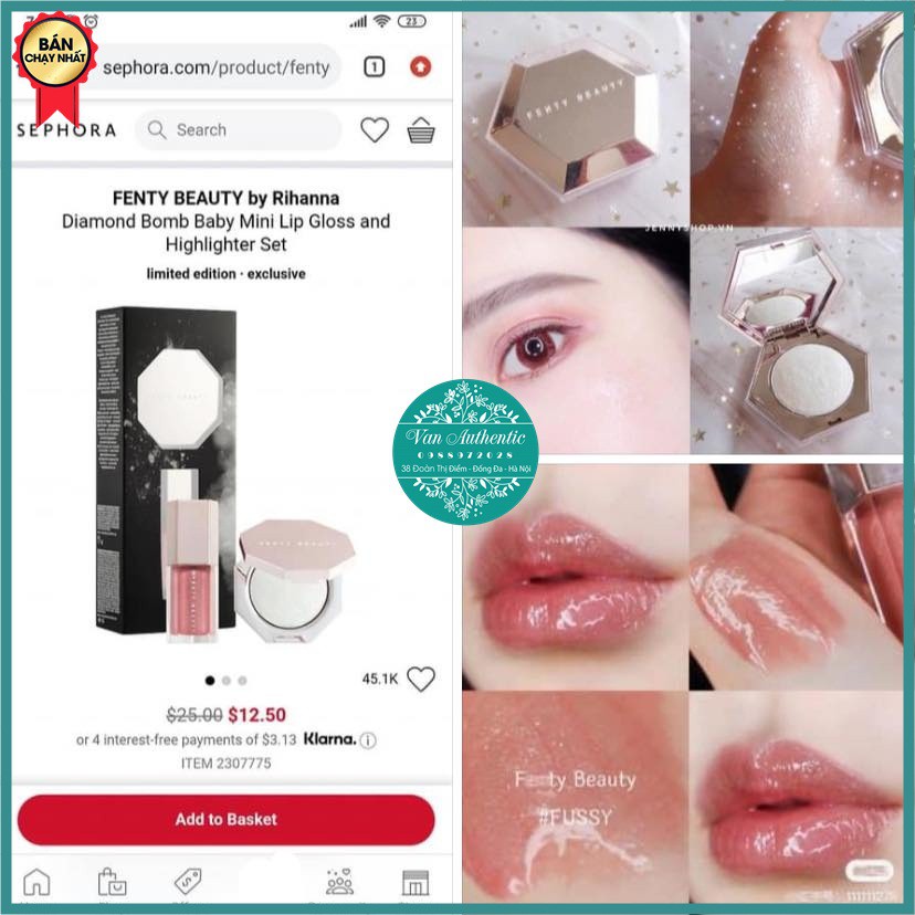 Set FEN.TY BEAUTY BY RIHANNA Diamond Bomb Baby Lip Gloss and Highlighter Mini