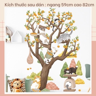 Decal dán tường Mèo hái quả A04 - Decal dán tường Hàn Quốc
