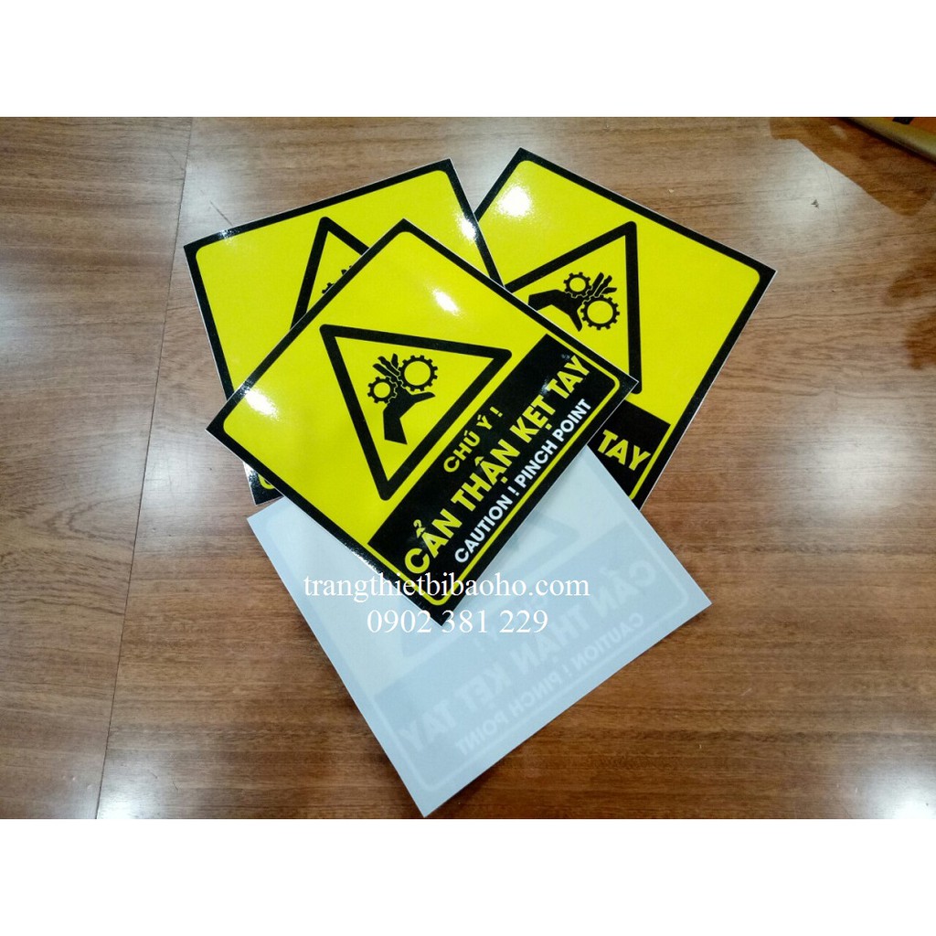 Biển báo in nhựa PP chú ý kẹt tay kích thước 20 x 20cm - hình thật