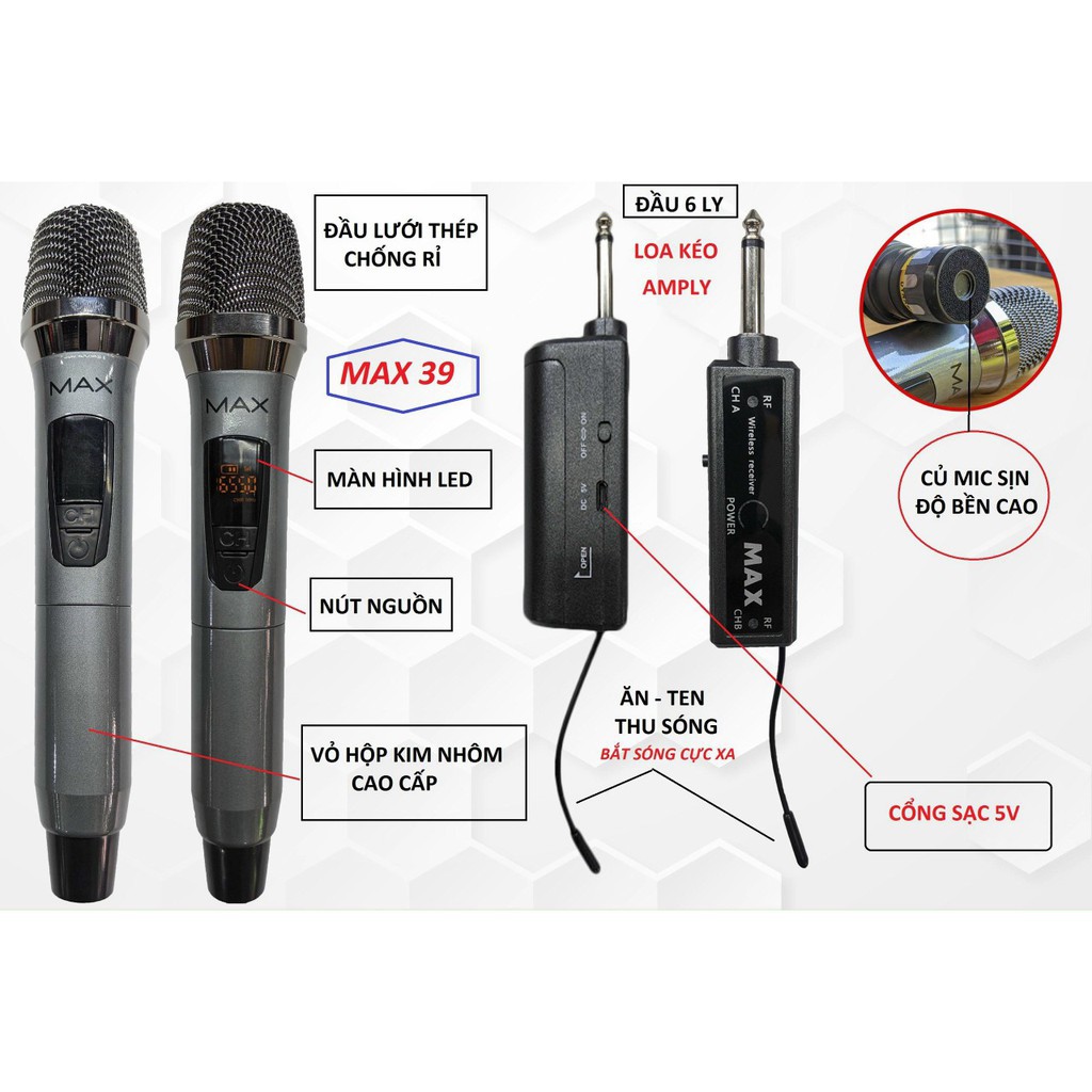 Micro Karaoke Không Dây Gobos Max 39 Hát Cực Hay, Chống Hú Tốt - Chính Hãng Gobos