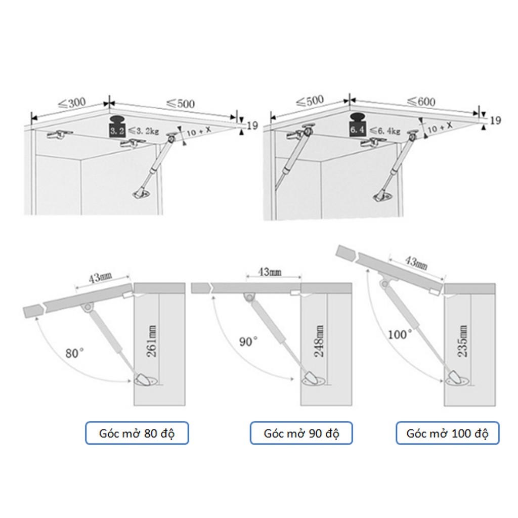 Piston thủy lực đẩy cánh tủ bếp