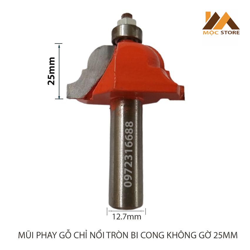 MŨI SOI GỖ - MŨI PHAY GỖ ĐÁNH CHỈ NỔI TRÒN BI CONG KHÔNG GỜ 25MM CỐT 12.7MM - HÀNG VIỆT NAM CHẤT LƯỢNG CAO