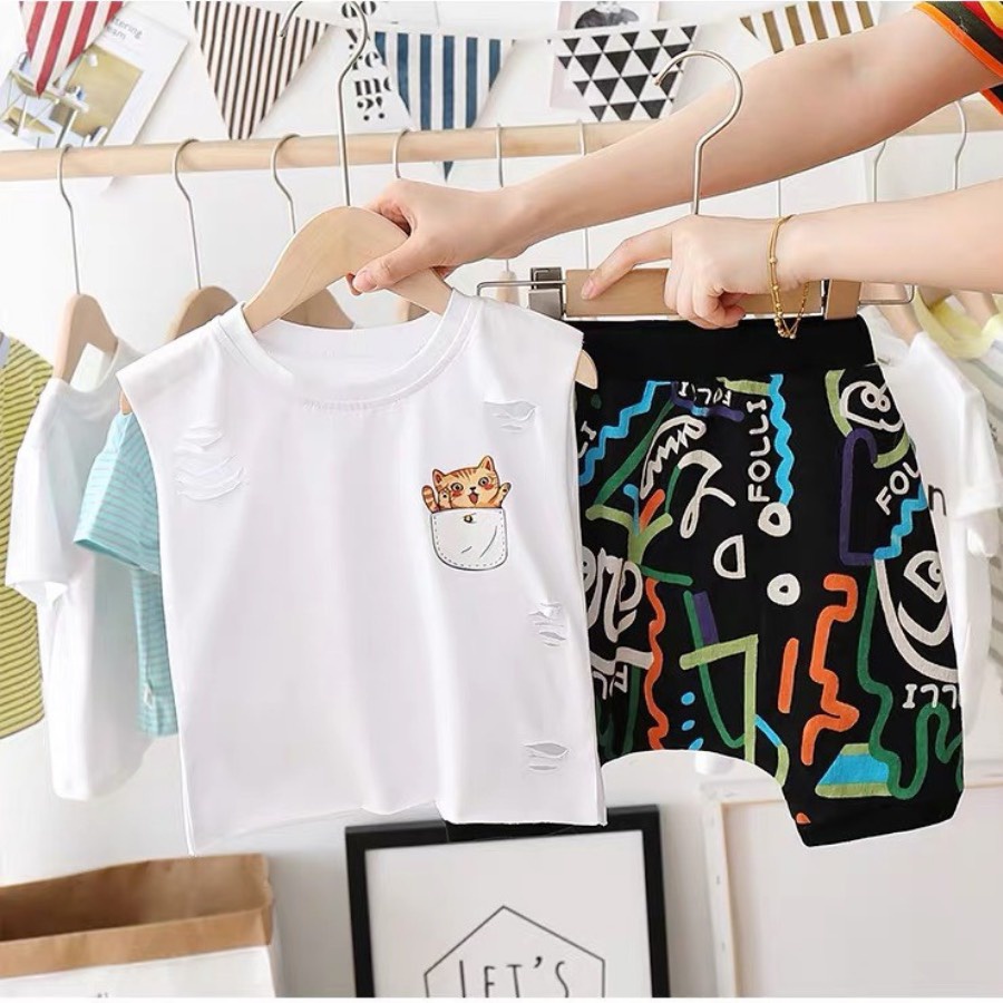 Bộ Cộc Tay Quần Lửng  Spint Cho Bé Trai, Set Cực Xinh Style Bad Boy Cho Bé Ken Store