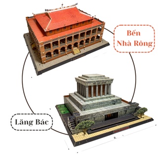 Mô hình kiến trúc gắn liền với bác hồ, mô hình lắp ráp 3d giấy kiến trúc việt nam, quà tặng lưu niệm, souvenir