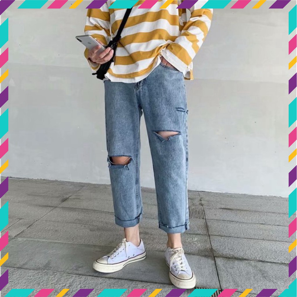 Quần baggy jean nam rách gối phong cách ulzzang siêu hot | BigBuy360 - bigbuy360.vn
