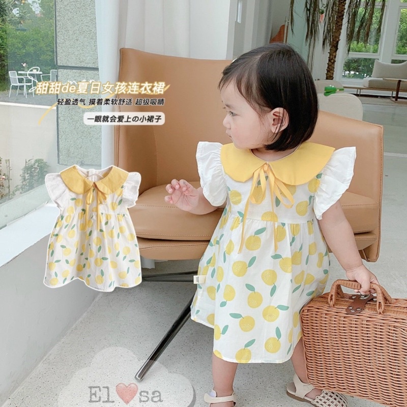 [VÁY BÉ GÁI] Váy cánh tiên quả chanh cổ sen cho bé gái