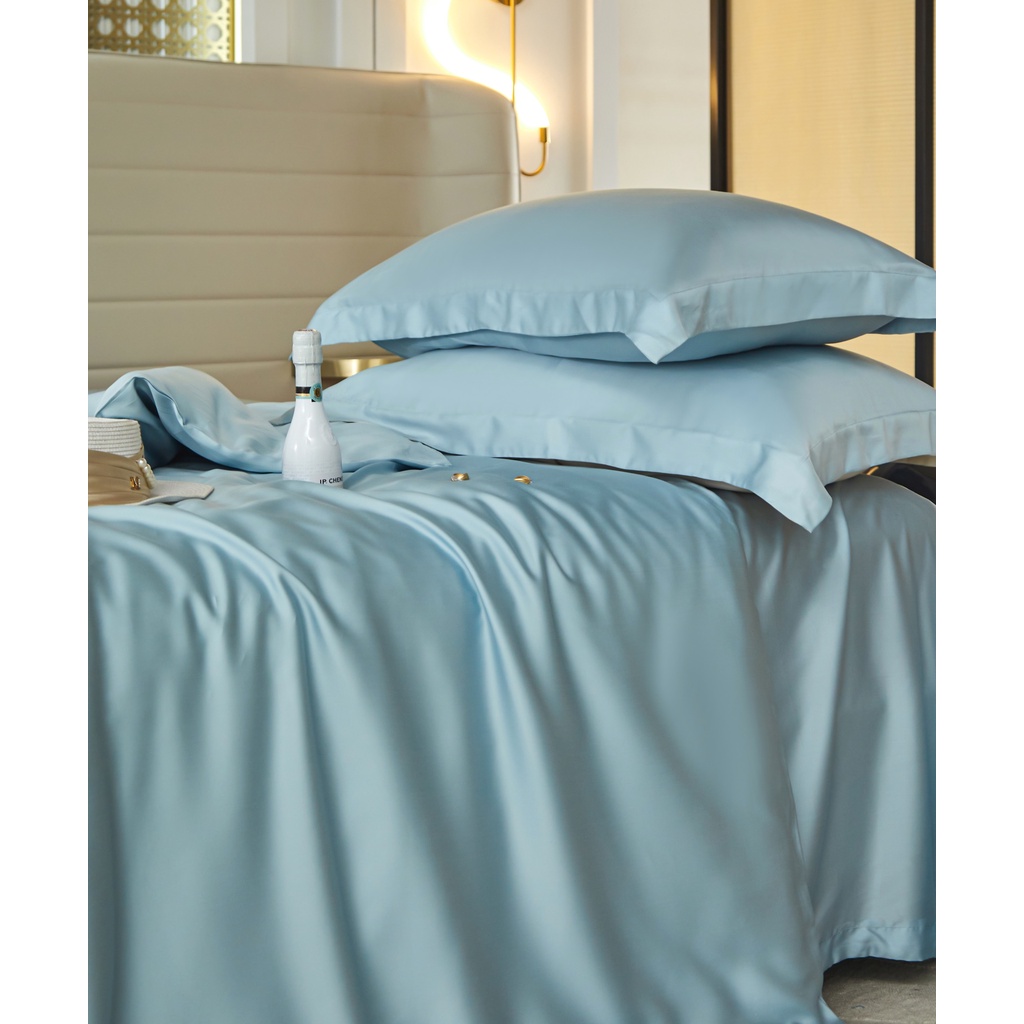 Bộ chăn ga gối trơn 100%Tencel 60s 5 món, Đủ các tone màu hot nhất năm 2023, chất liệu siêu mềm mát mịn