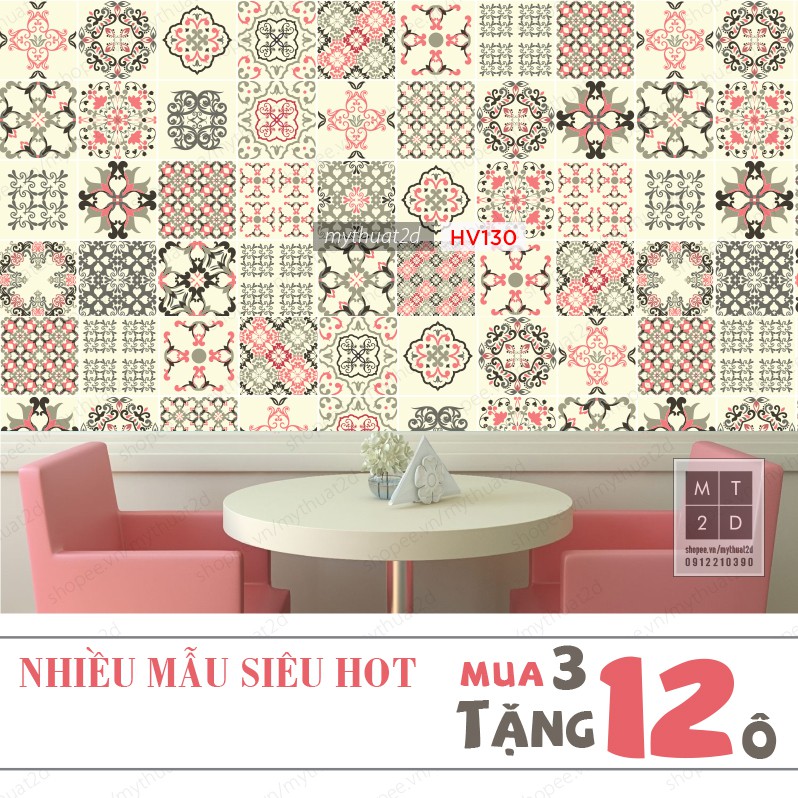 Decal gạch bông - Mua 3 Tặng 1 - màu Pink-Cyal_kt 120x60cm