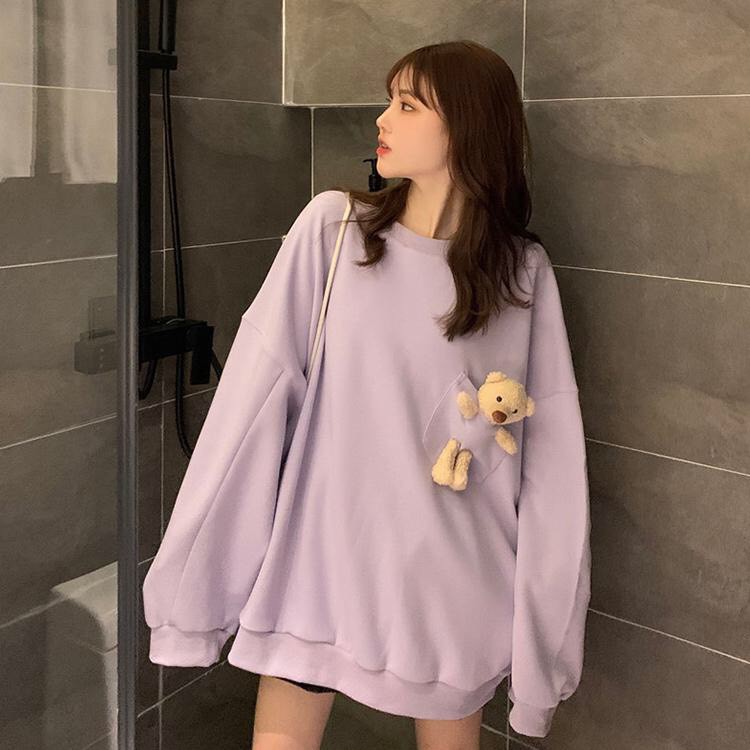 (TẶNG GẤU BÔNG) ÁO SWEATER NỮ kèm GẤU trơn thu đông unisex 2020 - ÁO NỈ GẤU TEDDY BEAR TÚI THỤNG ĐEN | TRẮNG | TÍM ullza | BigBuy360 - bigbuy360.vn