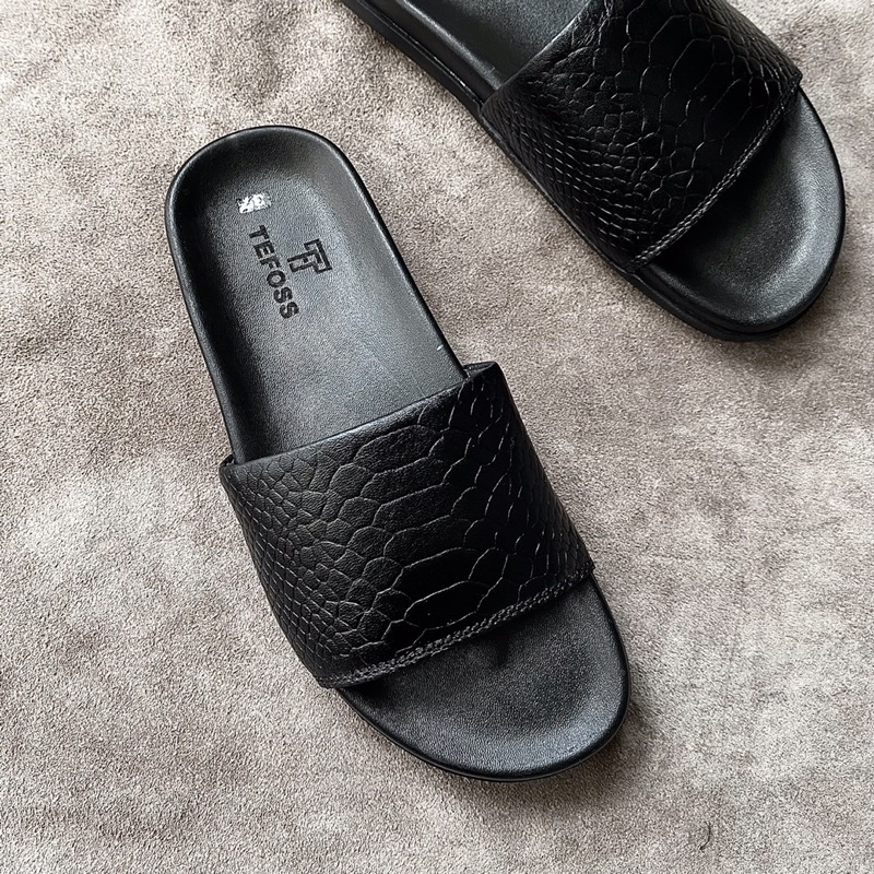 Dép nam da bò thật in vân da trăn TEFOSS DT07-1 sang trọng size 37-44