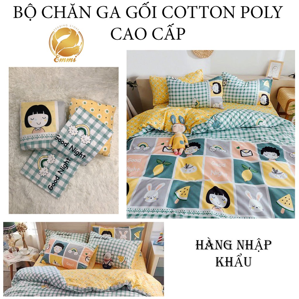 [Mã LIFEM1 giảm 50k đơn 99k] Bộ chăn ga gối , coton poly Emmibedding họa tiết hoa quả đủ size miễn phí bo chun