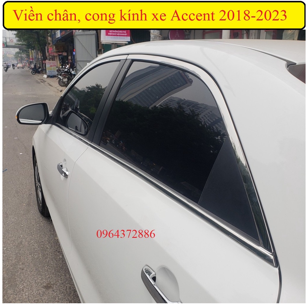 Ốp nẹp viền chân, cong kính xe Hyundai Accent 2018 - 2021, 2022, 2023 inox cao cấp, sáng bóng