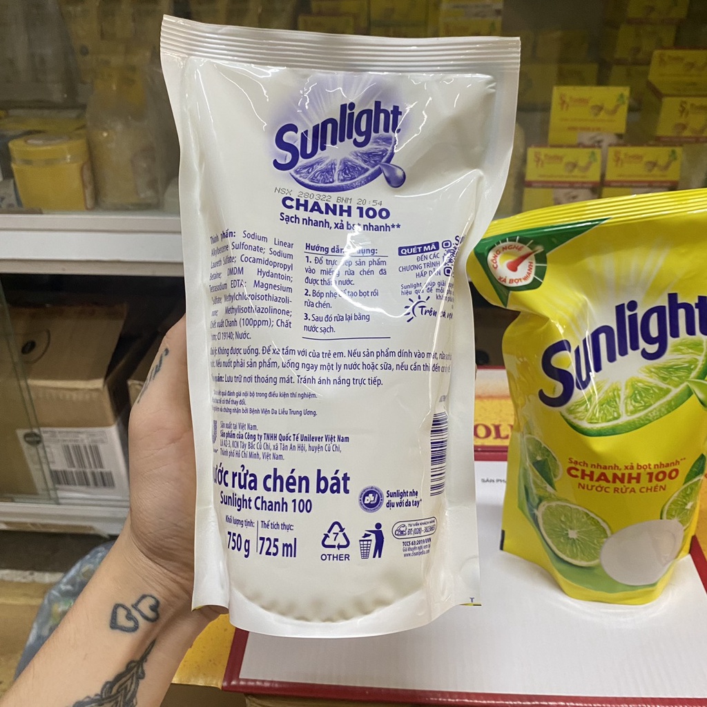 Nước rửa chén Sunlight Chanh 100 túi 750g