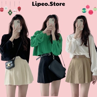 Áo Croptop xốp tăm dài tay cổ V, áo Croptop xinh