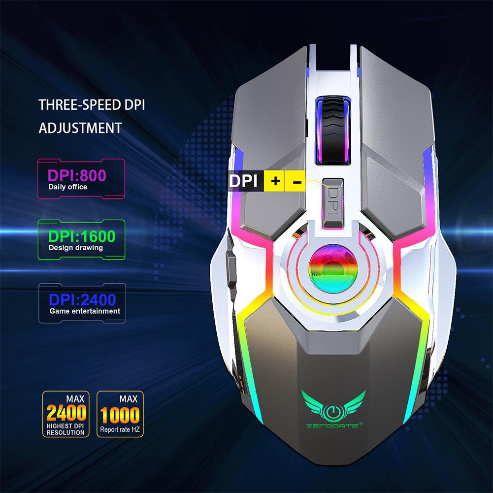 Chuột gaming ZERODATE T30 kết nối không dây 2.4Ghz dùng pin sạc tiện lợi tích hợp LED nhiều màu sắc