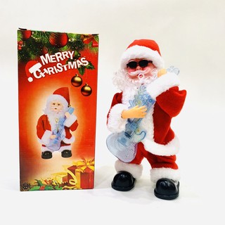 Đồ chơi ông già Noel đứng đánh đàn guita đeo mắt kính quà tặng - trang trí noel - giáng sinh