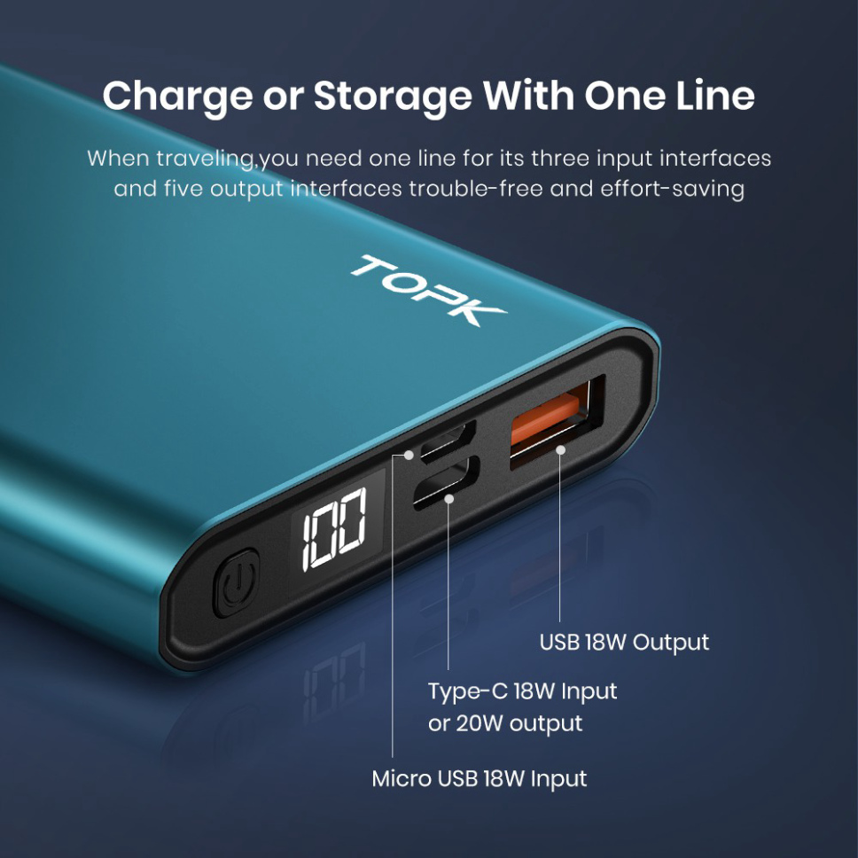 TOPK I1007P 10000mAh 20W PD Fast Charging Powerbank Backup Battery