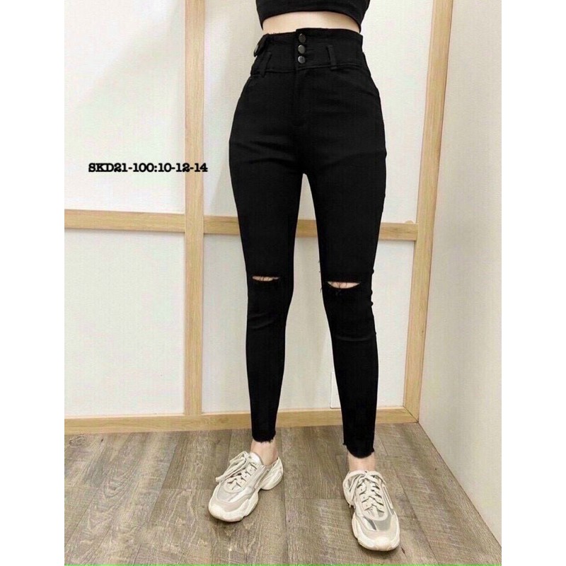 quần skiny cạp cao bigsize 3 nút ảnh thật
