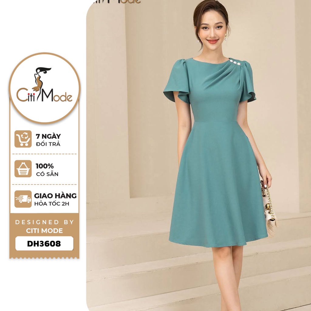 Đầm công sở CITI MODE FASHION dáng xòe thiết kế đính ngọc vai DH3608