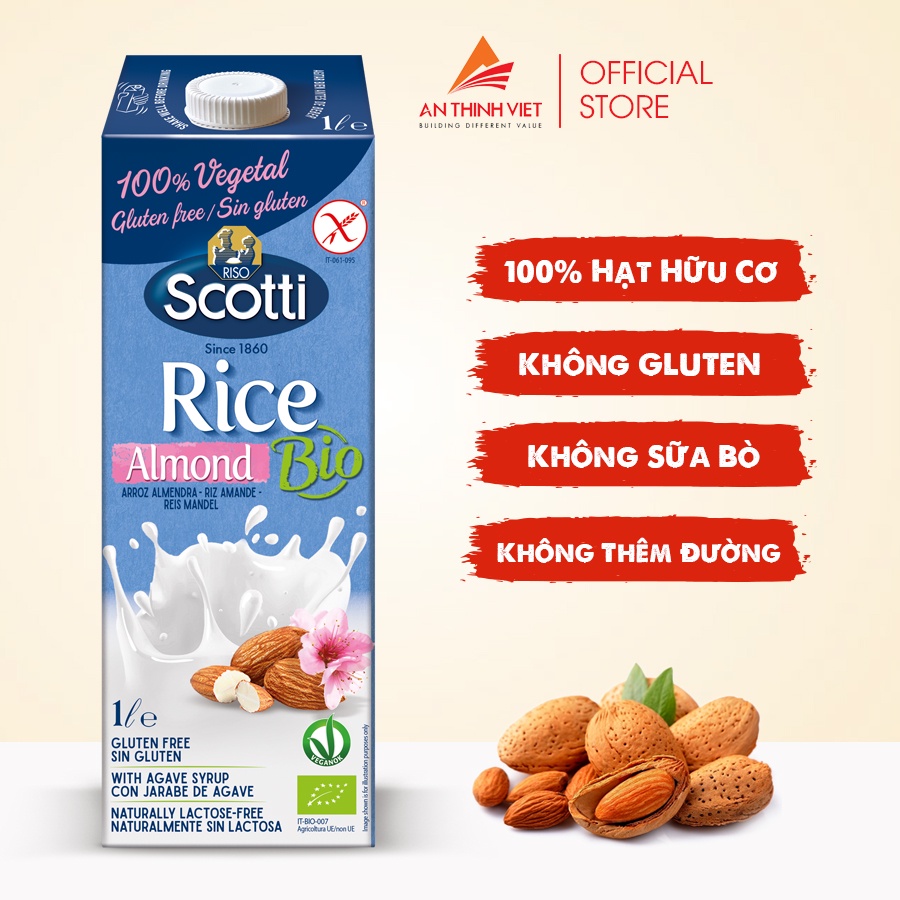 Sữa Hạnh Nhân Gạo Hữu Cơ Riso Scotti - ORGRANIC Rice Almond Drink - 1L