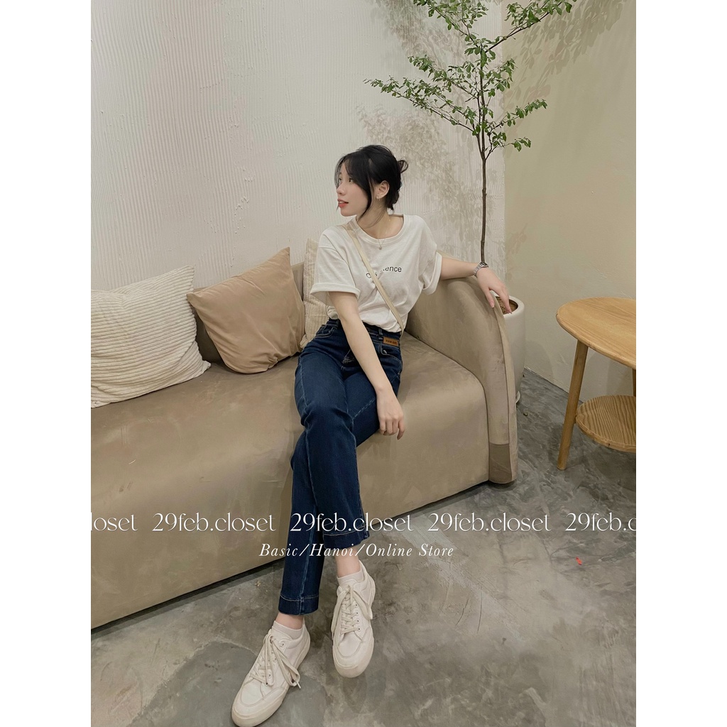 Quần jeans cạp cao ống đứng gấu to tag da - 29feb.closet - Q37