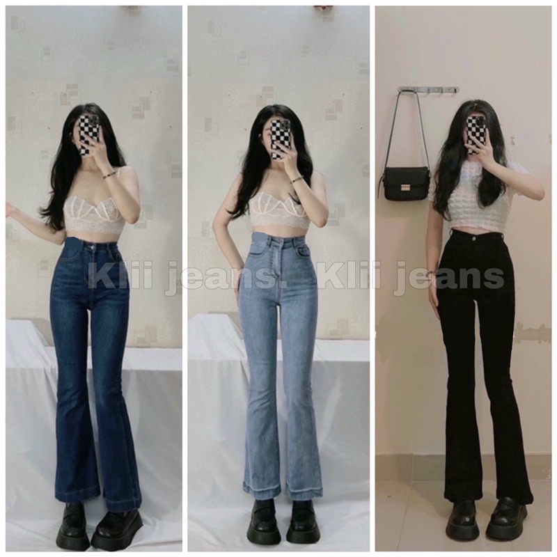 Quần jeans ống loe dài 100cm gấu 3p🌷 KLii jeans sẵn