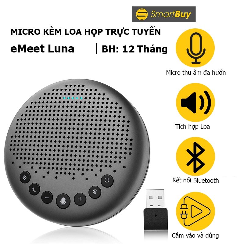 Micro kèm loa họp trực tuyến eMeet Luna, Micro hội nghị truyền hình - Hàng chính hãng