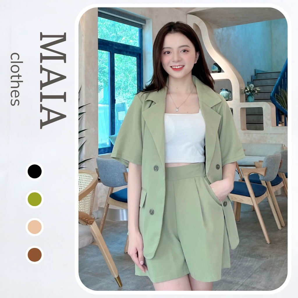 Set vest áo blazer ngắn tay kèm quần short Khóa Sườn mã 109 Maia.clothes