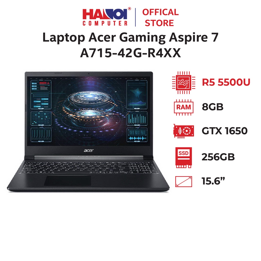 Laptop Acer Gaming Aspire 7 A715-42G-R4XX (NH.QAYSV.008) (R5 5500U/8GB RAM/256GB SSD/15.6 inch FHD/GTX1650 4G/Win11/Đen)