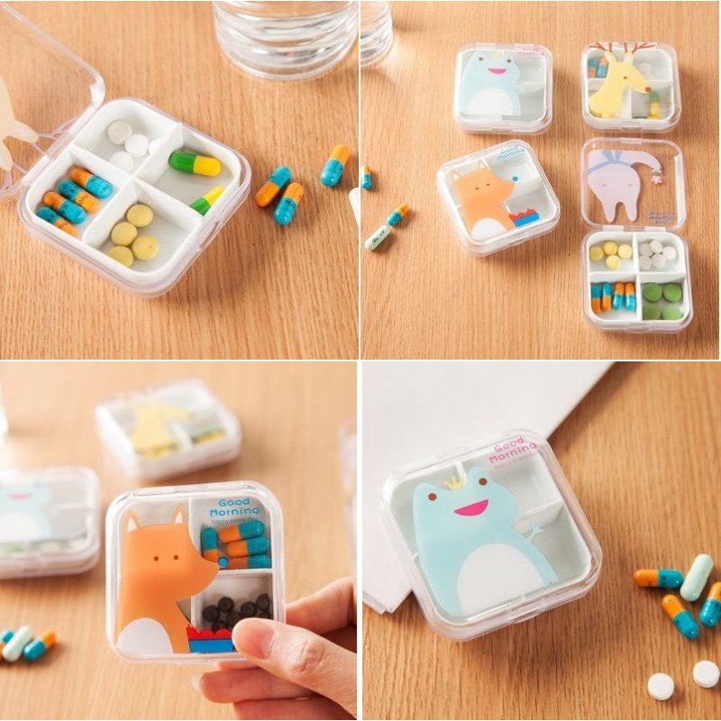 Hộp nhựa đựng 4 ngăn hình thú 6.5x6.5cm,,,