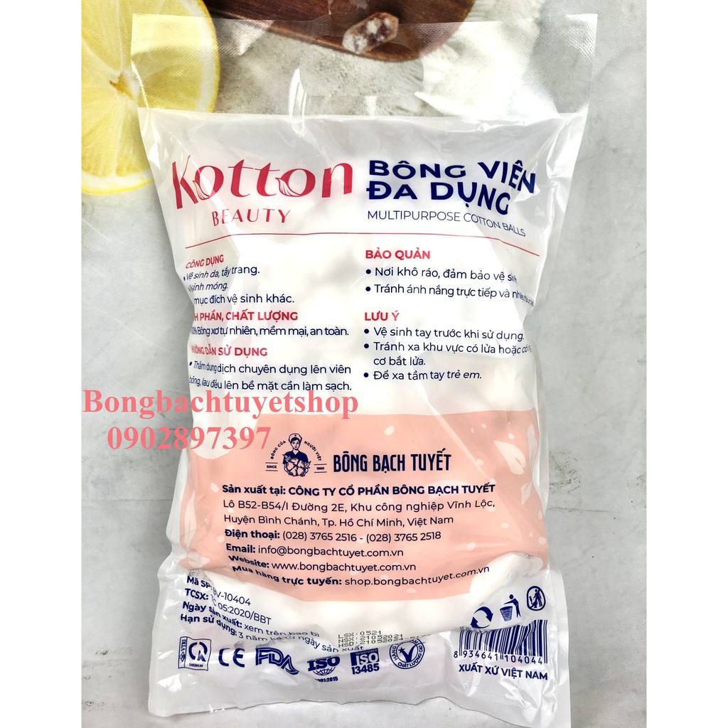 Bông Viên đa dụng Kotton Beauty gói 80g chính hãng Bông Bạch Tuyết - Bông gòn dạng viên 20mm 80g/ gói