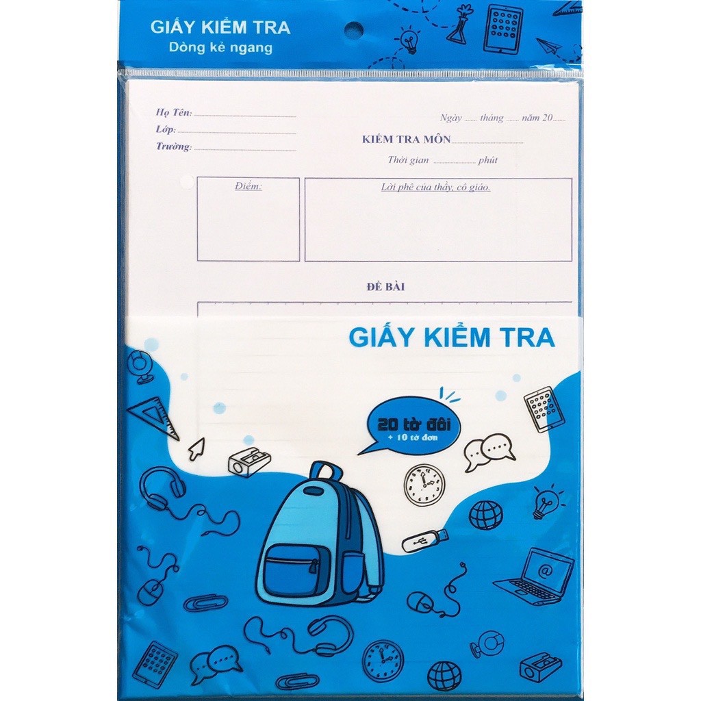 Giấy Kiểm Tra Cấp 2 Dòng Kẻ Ngang  (20 tờ đôi + 10 tờ đơn) NDBooks