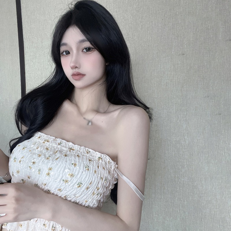 Áo Hai Dây Và Ba Lỗ In Hoa Có Đệm Ngực Phong Cách Hàn Quốc Quyến Rũ Cho Nữ