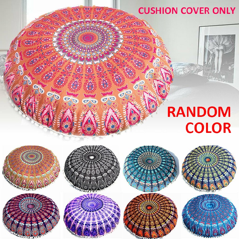 Large Mandala Floor Pillows Round Bohemian Meditation Seat Cushion Cover Pouf