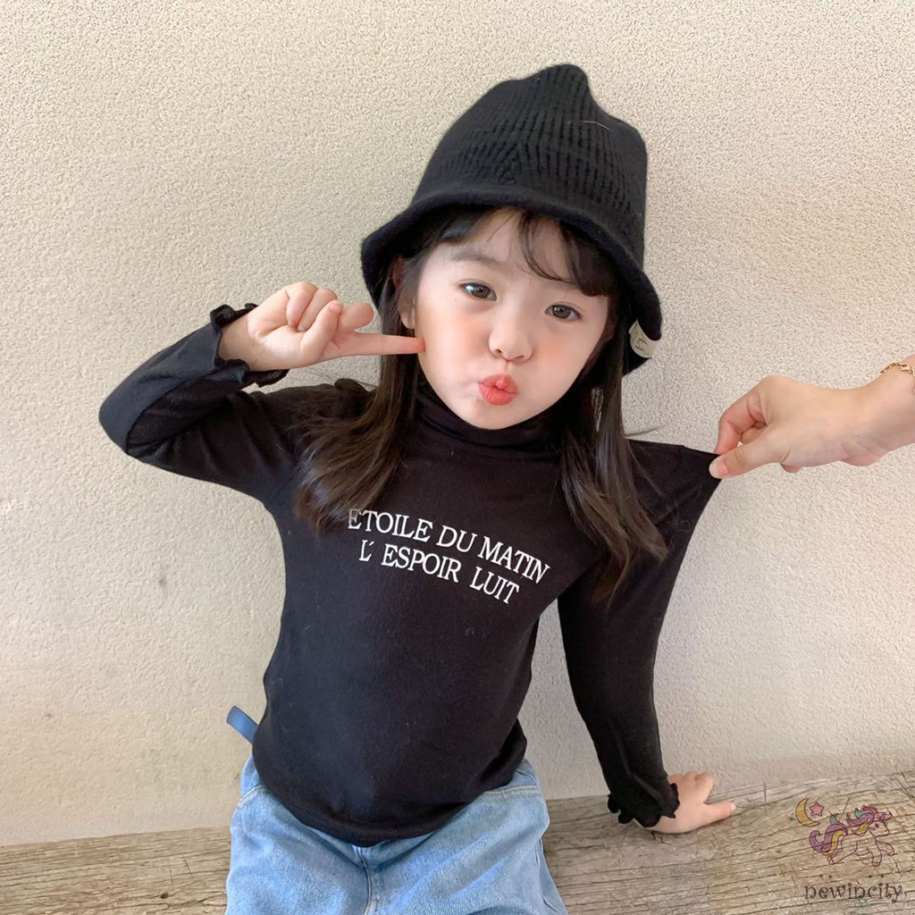 Áo sweater dệt kim cổ lọ xinh xắn thời trang cho bé gái phong cách Hàn Quốc