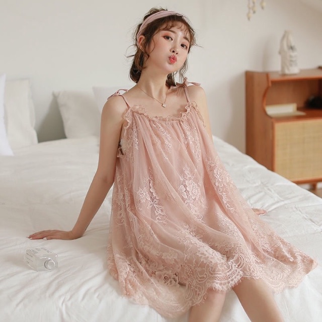 [TẶNG QUẦN CHIP] Đầm Ngủ, Váy Ngủ Ren Hai Dây Sexy | BigBuy360 - bigbuy360.vn