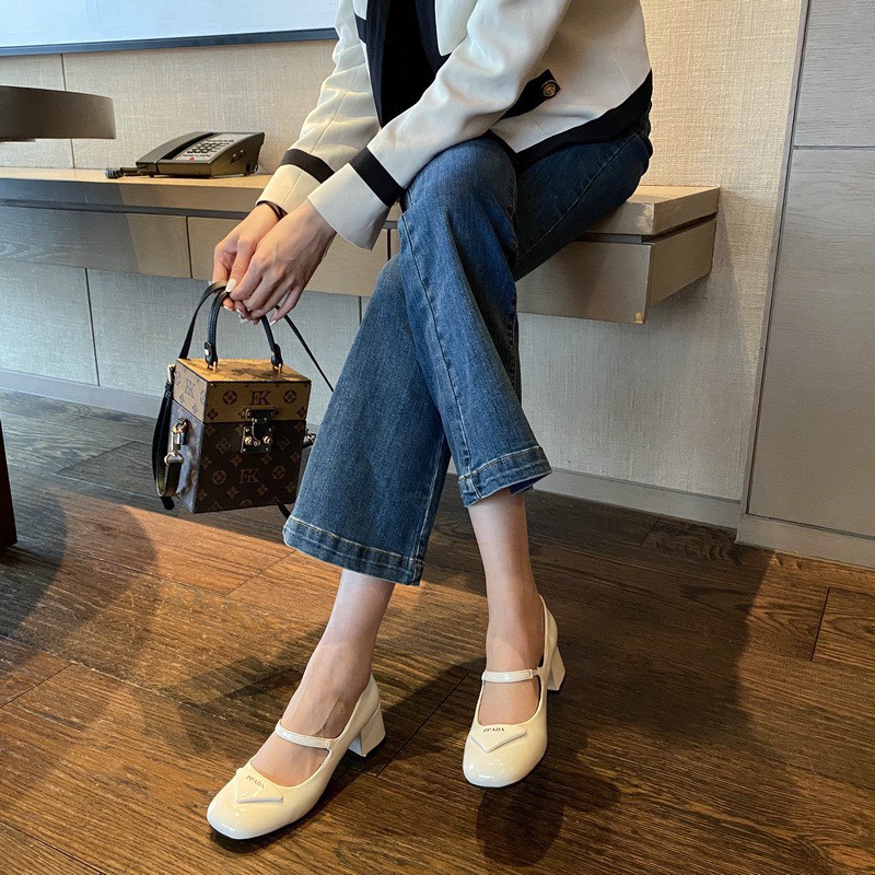 Giày cao gót nữ bít mũi khóa chữ cao 7 phân chất da bóng mịn cao cấp phong cách Vintage MT Shoes
