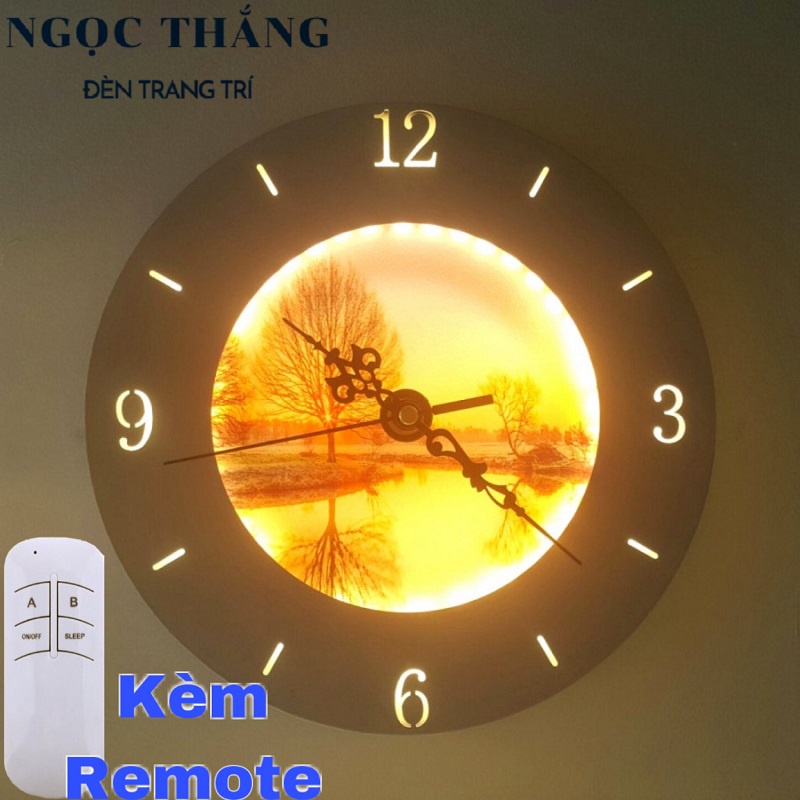 Đèn treo tường ốp tường tích hợp đồng hồ trang trí trong nhà phòng ngủ phòng khách Led 8W 3 chế độ màu GT329E Ngọc Thắng