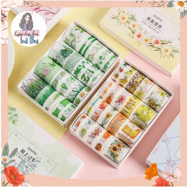 Hộp 20 cuộn washi tape nhiều tông màu và chủ đề (có tách lẻ set 5cuộn/16k)