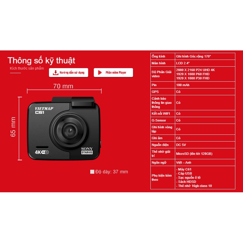 [Nhập mã TONG666 giảm 200k]Camera hành trình Vietmap C61- ghi hình 4K Cảnh báo giao thông bằng giọng nói - WIFI- GPS | WebRaoVat - webraovat.net.vn