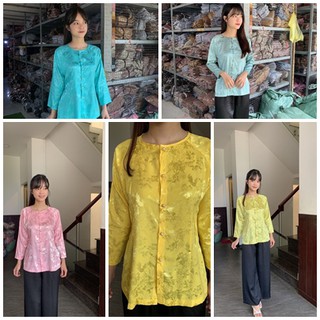 Thời trang đi chùa - gấm - áo lam - áo phật tử - bộ bà ba vải gấm