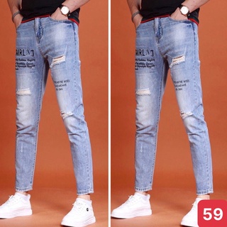Quần jean nam xanh nhạt rách gối chất bò cao cấp co dãn 4 chiều cực đẹp, quần rin nam đẹp 3D15 MẪU MỚI