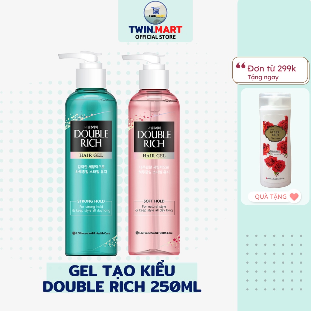 [ĐƠN 299K TẶNG SỮA TẮM 36K] Gel Tạo Kiểu Double Rich Strong Giữ Nếp Uốn Tóc - Soft Giữ Nếp Tự Nhiên 250ml