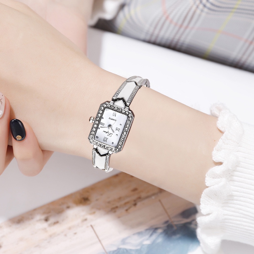 MACmk Elegant Women Rhinestone Inlaid Square Dial Quartz Bracelet Wrist Watch Gift