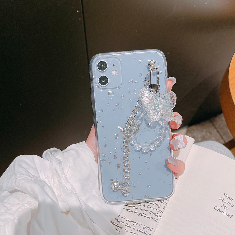 Ốp điện thoại phối lá bạc/lá vàng gắn dây hình bướm cho IPhone 12mini/11promax/XS/XR/11/12ProMax/8 Plus/XS/7/8/XSMax | BigBuy360 - bigbuy360.vn