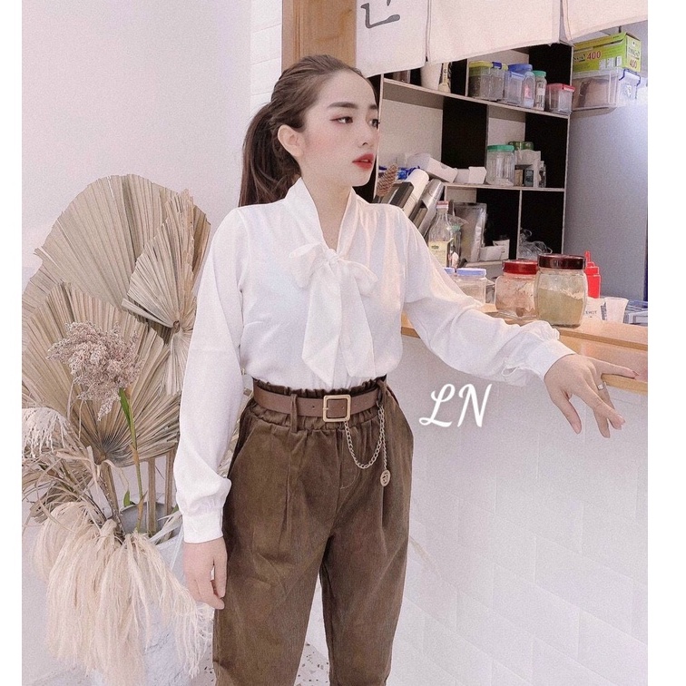 Áo sơ mi lụa công sở cổ nơ nhiều màu